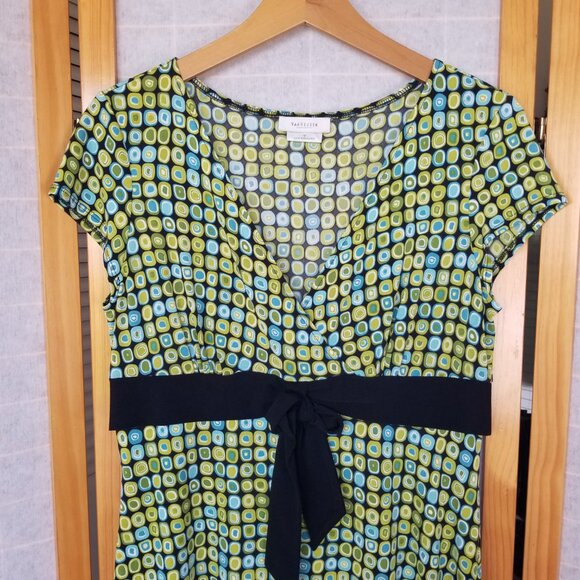 Van Heusen Printed Dress Y2K Fit and Flare High Waist Green Blue Size 10 - Picture 2 of 7